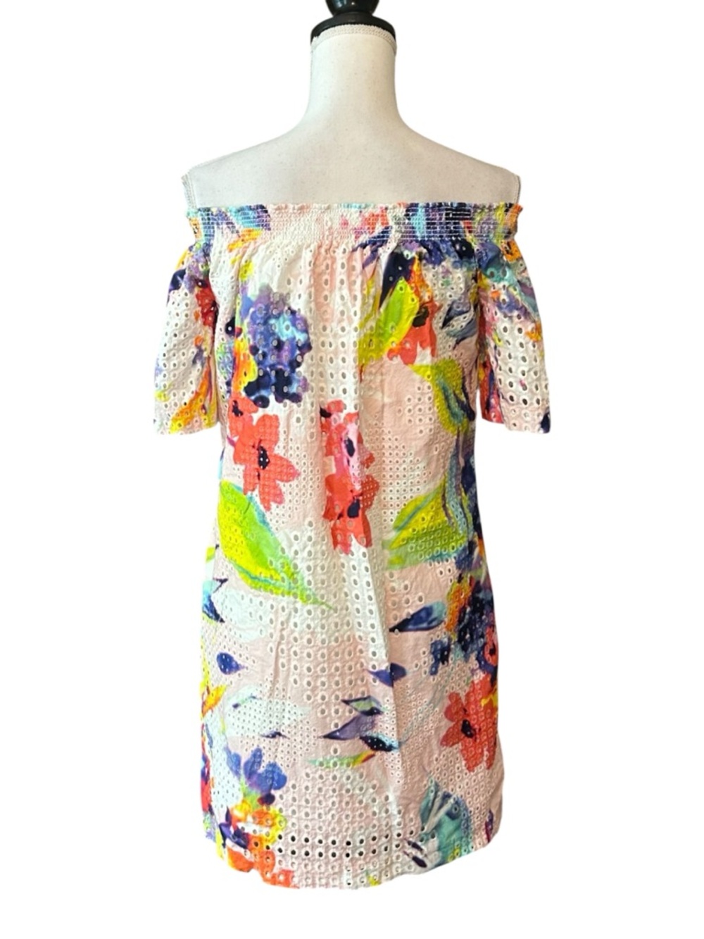 Trina‎ Turk Savilla Off Shoulder Eyelet Floral Tropical Multicolor Dress SZ M - Picture 7 of 9
